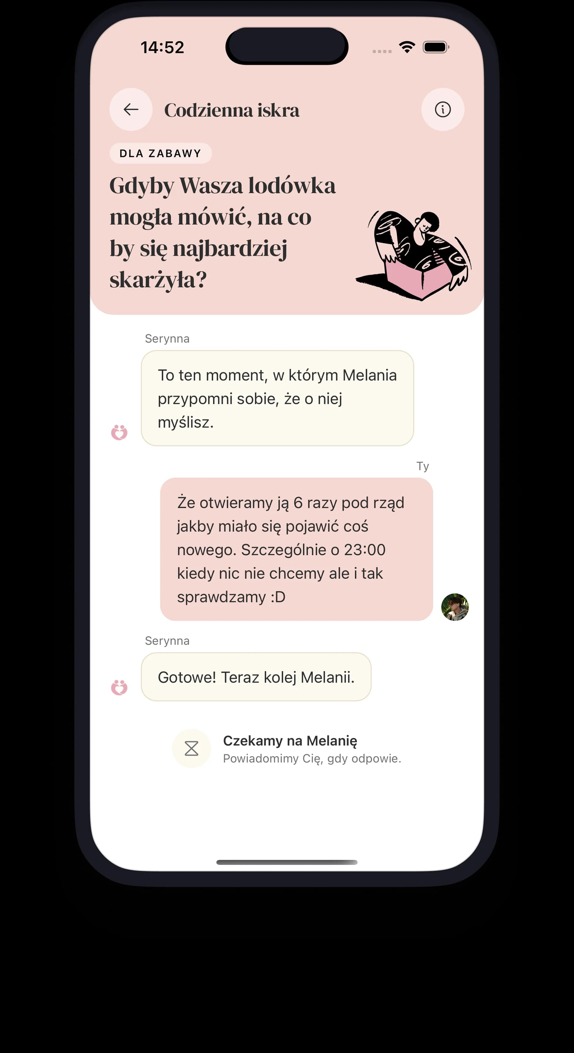 Ekran Codziennej Iskry - oczekiwanie na odpowiedź partnera
